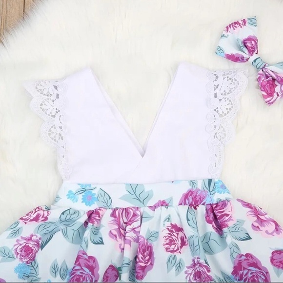 Girl high low dress v neck with floral skirt and crochet accents‎ size 24… - Picture 11 of 12